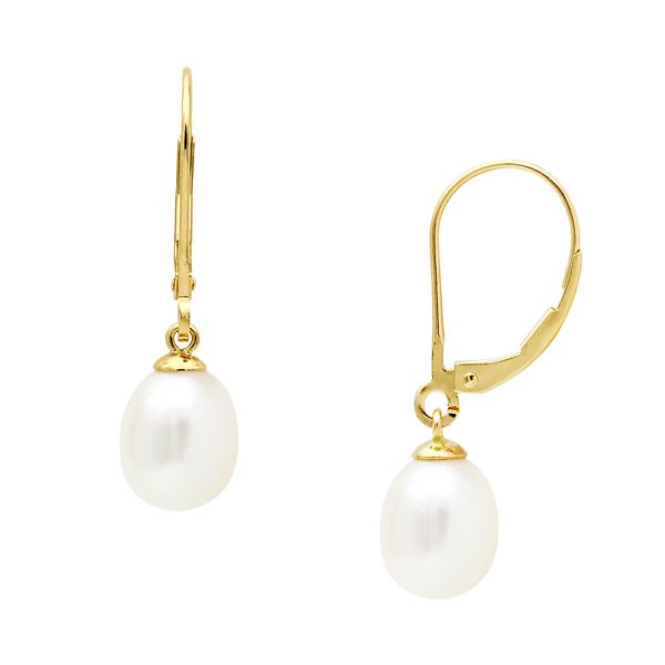 Γυναικεία σκουλαρίκια κρεμαστά από κίτρινο χρυσό Κ14 με λευκά μαργαριτάρια