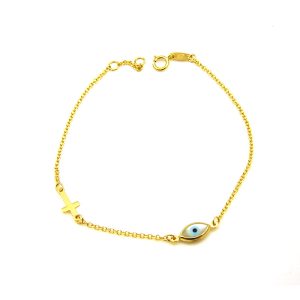 12472F Βραχιόλι από κίτρινο χρυσό Κ9 με ματάκι-σταυρουδάκι