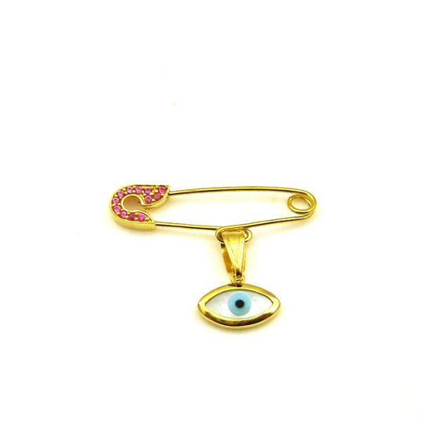 Παιδική καρφίτσα για κορίτσι από κίτρινο χρυσό Κ9 και ζικργκόν