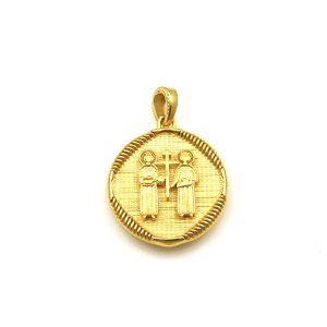 Κρεμαστό κωνσταντινάτο διπλής όψης από κίτρινο χρυσό Κ14 με ζιργκόν