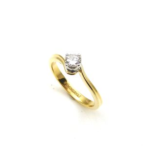 Γυναικείο δαχτυλίδι μονόπετρο Diamondjools από κίτρινο και λευκό χρυσό Κ18 με διαμάντι