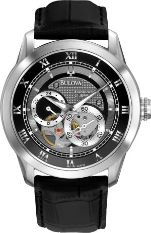 Ανδρικό ρολόι BULOVA Self-Winding Mechanical 96A135 με μαύρο δερμάτινο λουρί
