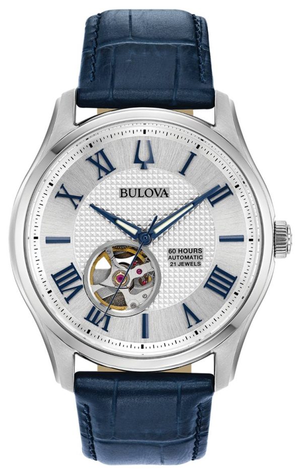 1427_geormas Ανδρικό ρολόι BULOVA Wilton Self-Winding Mechanical με μπλε δερμάτινο λουράκι