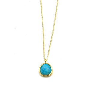 14353-F Γυναικείο κολιέ από κίτρινο χρυσό Κ9 με Turquoise