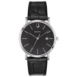 1437_geormas Ανδρικό ρολόι BULOVA Dress Collection με μαύρο δερμάτινο λουρί