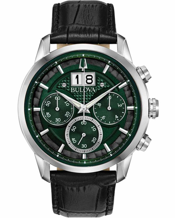 1438_geormas Ανδρικό ρολόι BULOVA Sutton Marine Star Collection με δερμάτινο μαύρο λουράκι
