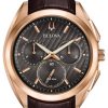 1474_geormas Ανδρικό ρολόι BULOVA Curv Collection Chronograph 97A124 με δερμάτινο καφέ λουράκι