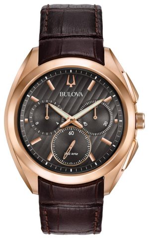 1474_geormas Ανδρικό ρολόι BULOVA Curv Collection Chronograph 97A124 με δερμάτινο καφέ λουράκι