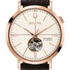 1476_geormas Ανδρικό ρολόι BULOVA Pilot Self-Winding Mechanical 97A136 με καφέ δερμάτινο λουράκι