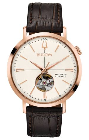Ανδρικό ρολόι BULOVA Pilot Self-Winding Mechanical 97A136 με καφέ δερμάτινο λουράκι