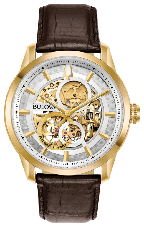 1477_geormas Ανδρικό ρολόι BULOVA Sutton Self-Winding Mechanical με καφέ δερμάτινο λουράκι