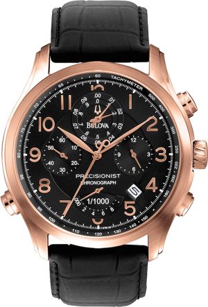 Ανδρικό ρολόι BULOVA Precisionist Wilton Chronograph 97B122 με μαύρο δερμάτινο λουρί