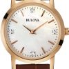 1487_geormas Γυναικείο ρολόι BULOVA Diamond Collection 97S105 με καφέ δερμάτινο λουρί