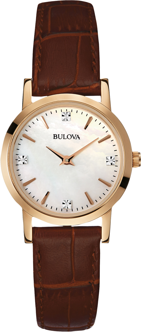 1487_geormas Γυναικείο ρολόι BULOVA Diamond Collection 97S105 με καφέ δερμάτινο λουρί