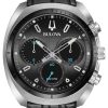 1517_geormas Ανδρικό ρολόι BULOVA Curv Collection Chronograph με μαύρο δερμάτινο λουρί