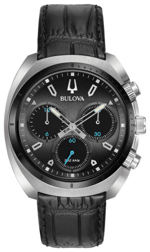 1517_geormas Ανδρικό ρολόι BULOVA Curv Collection Chronograph με μαύρο δερμάτινο λουρί