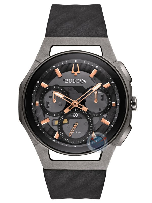 1519_geormas Αντρικό ρολόι BULOVA Curv Chronograph με μαύρο λουρί από καουτσούκ