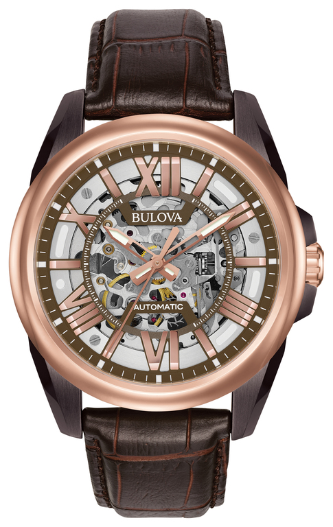 1520_geormas Ανδρικό ρολόι BULOVA Automatic με καφέ δερμάτινο λουρί
