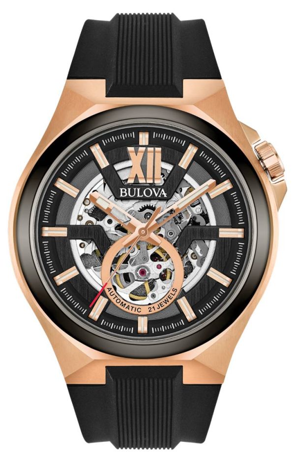 Ανδρικό ρολόι BULOVA Maquina Self-Winding Mechanical  με μαύρο λουράκι από καουτσούκ