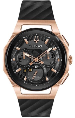 Αντρικό ρολόι BULOVA Curv Chronograph με μαύρο λουρί από καουτσούκ