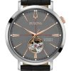 1525_geormas Ανδρικό ρολόι BULOVA Pilot Self-Winding Mechanical 98A187 με μαύρο δερμάτινο λουράκι