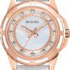 Γυναικείο ρολόι BULOVA Diamond 98S119 με λευκό δερμάτινο λουρί