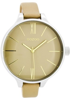 1703_geormas Γυναικείο ρολόι OOZOO C7970 με μπεζ σκούρο δερμάτινο λουρί