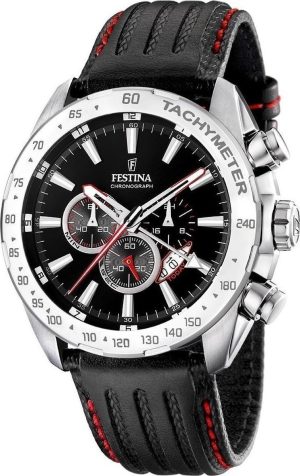 Ανδρικό ρολόι FESTINA Chronograph με μαύρο δερμάτινο λουρί