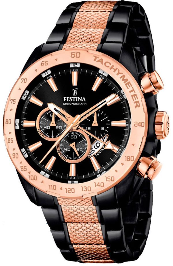 1733_geormas Ανδρικό ρολόι FESTINA F16888/1 Chronograph με μπρασελέ δίχρωμο
