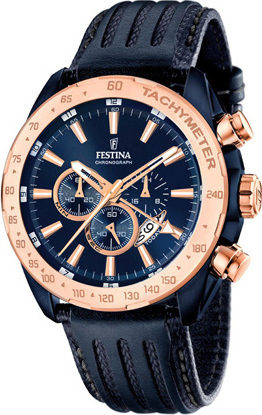 Ανδρικό ρολόι FESTINA F16897/1 Chronograph με μπλε δερμάτινο λουρί