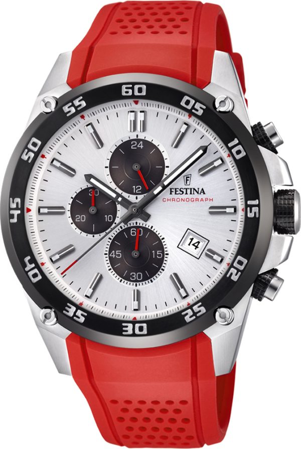 1738_geormas Ανδρικό ρολόι FESTINA F20330/1 Chronograph με κόκκινο λουρί σιλικόνης