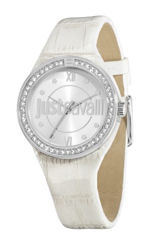 1973_geormas Γυναικείο ρολόι JUST CAVALLI Just Shade R7251201502 με λευκό δερμάτινο λουρί
