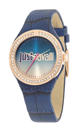 1974_geormas Γυναικείο ρολόι JUST CAVALLI Just Shade R7251201503 με μπλε δερμάτινο λουρί