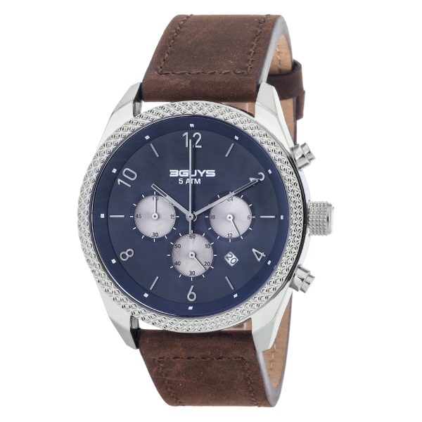 Ανδρικό ρολόι 3GUYS Chronograph με καφέ δερμάτινο λουρί