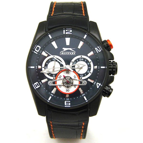 Ανδρικό ρολόι SLAZENGER Chronograph με μαύρο δερμάτινο λουρί
