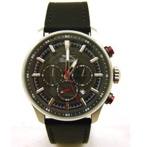 2049_geormas Ανδρικό ρολόι SLAZENGER Chronograph με μαύρο δερμάτινο λουρί