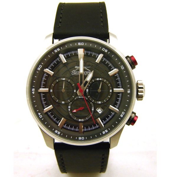 Ανδρικό ρολόι SLAZENGER Chronograph με μαύρο δερμάτινο λουρί