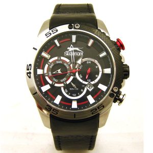 2054_geormas Ανδρικό ρολόι SLAZENGER Chronograph με μαύρο δερμάτινο λουρί