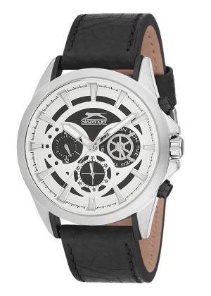 2074_geormas Ανδρικό ρολόι SLAZENGER DarkPanther Chronograph με μαύρο δερμάτινο λουρί