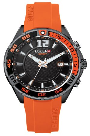 2090_geormas Ανδρικό ρολόι BULER Sport SP01AR06 με πορτοκαλί καουτσούκ