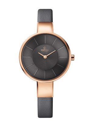 Γυναικείο ρολόι OBAKU Sol Pebble με γκρι δερμάτινο λουρί