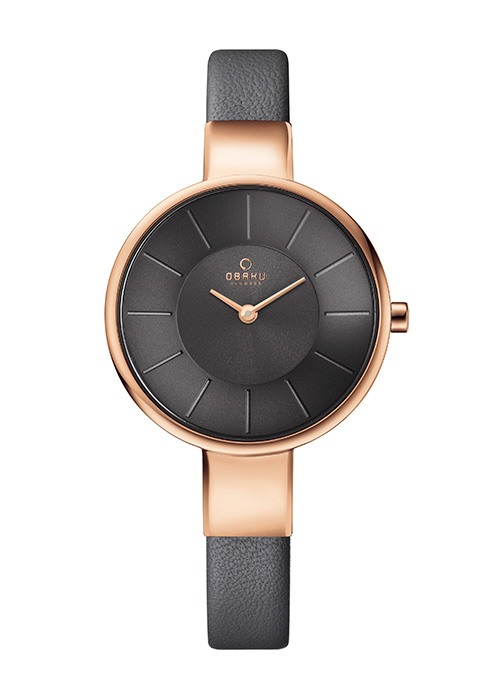 Γυναικείο ρολόι OBAKU Sol Pebble με γκρι δερμάτινο λουρί