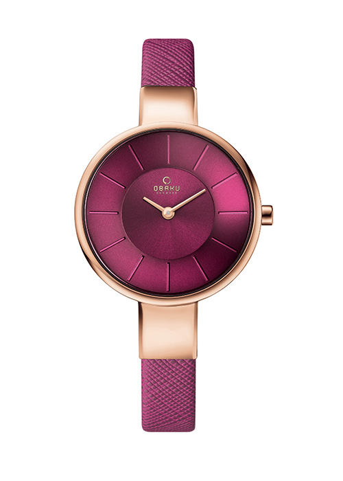 Γυναικείο ρολόι OBAKU Sol Cherry με κερασί δερμάτινο λουρί