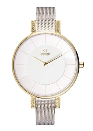 Γυναικείο ρολόι OBAKU Lun Gold Bl δίχρωμο με μπρασελέ