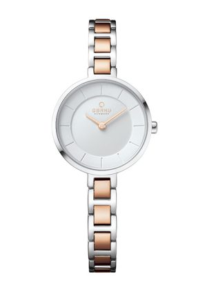Γυναικείο ρολόι OBAKU Vind Peach με μπρασελέ δίχρωμο
