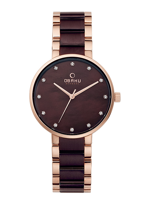 2125_geormas Γυναικείο ρολόι OBAKU Glad Nut με μπρασελέ δίχρωμο