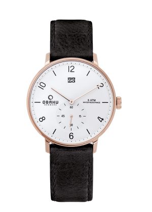 2127_geormas Ανδρικό ρολόι OBAKU Rislen Coal με μαύρο δερμάτινο λουρί