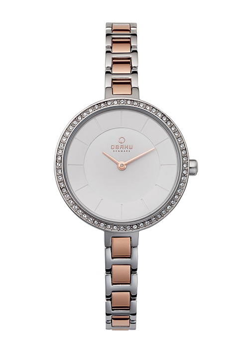 2128_geormas Γυναικείο ρολόι OBAKU Frost Peach με δίχρωμο μπρασελέ