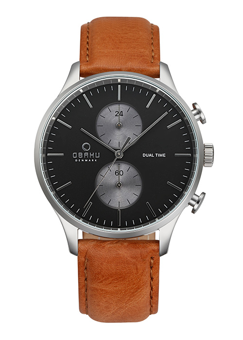 2130_geormas Ανδρικό ρολόι OBAKU Gran Camel με ταμπά δερμάτινο λουρί
