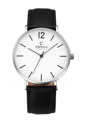 2132_geormas Ανδρικό ρολόι OBAKU Mark Black με μαύρο δερμάτινο λουρί